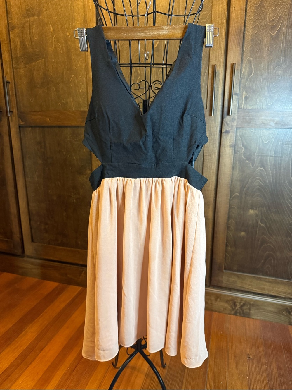 Black & Blush V-Neck Cutout Mini Dress
